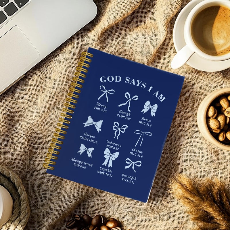 THDSE Bible Journal for Women, Christian Prayer Journal Notebook Gifts for Teen Girls Kids, Bible Study Supplies, Cute Bows Church Faith Journaling Hardcover Spiral Notebook 5.5 X 8.3(Navy Blue) - Image 3